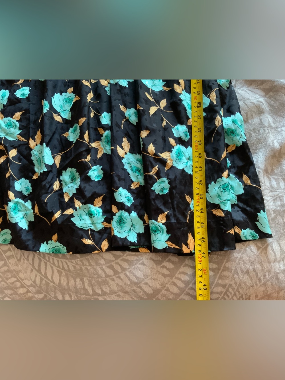Vintage 80s Floral Long Sleeve Dress in Teal & Black - Picture 8 of 8